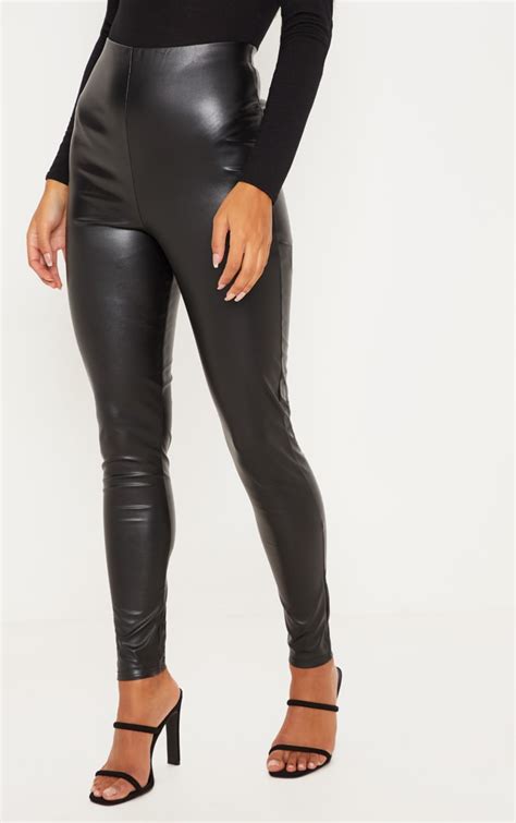 Black Faux Leather High Waisted Leggings Prettylittlething Aus