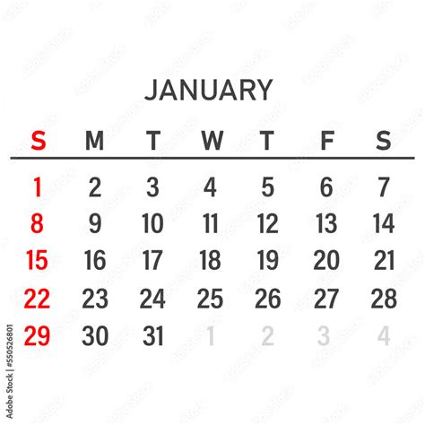 Calendar 2023 Template January 2023 Layout Printable Minimalist