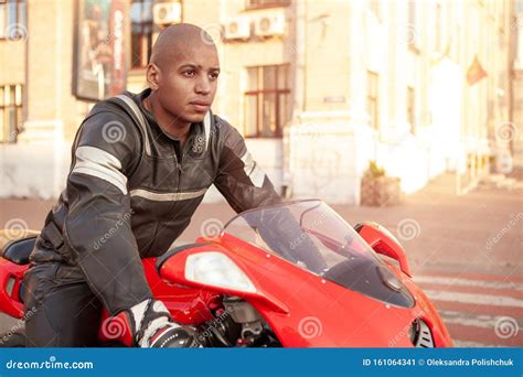 African Man On A Sport Motorbike In The City Stock Image Image Of
