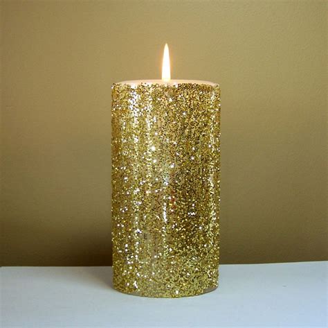 Gold Glitter Unscented Pillar Candle Choose Size Handmade Bodas