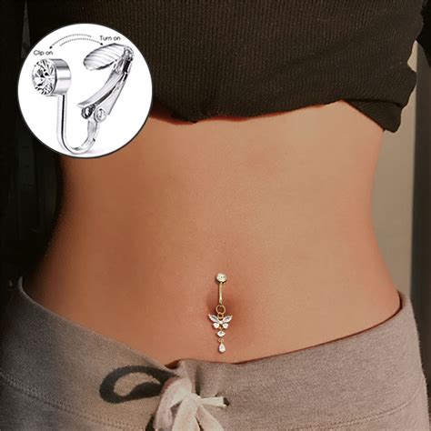 Faux Fake Belly Butterfly Fake Belly Piercing Heart Clip On Umbilical Navel Fake Pircing