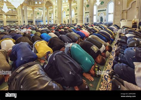 ASTANA Kazakhstan AUG 30 2019 Muslim Praying Together At Hazrat