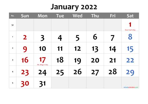 Free January 2022 Calendar Printable 6 Templates