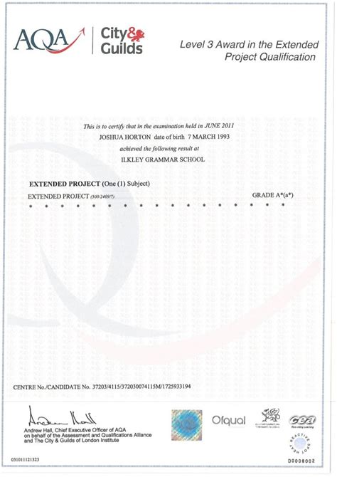 A Level Certificates