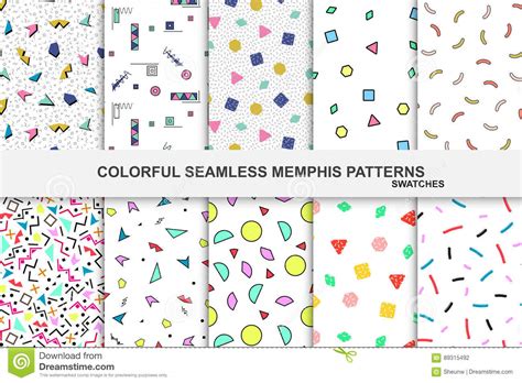 Collection Of Abstract Memphis Colorful Patterns Seamless Swatches