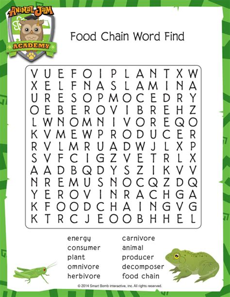 Free Printable Food Chain Word Search Richard Brisson S Coloring Pages