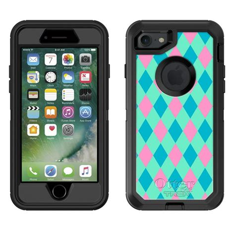 Otterbox Defender Apple Iphone 7 Case Plaid Blue Pink Aqua Apple