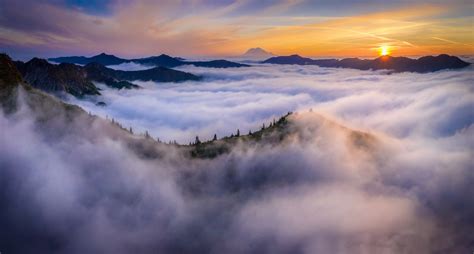 Download Landscape Nature Mountain Sunset Fog Hd Wallpaper