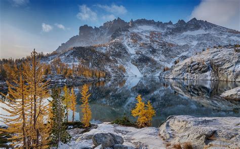 Download Wallpapers Mountain Lake Autumn Snow Mountains Usa