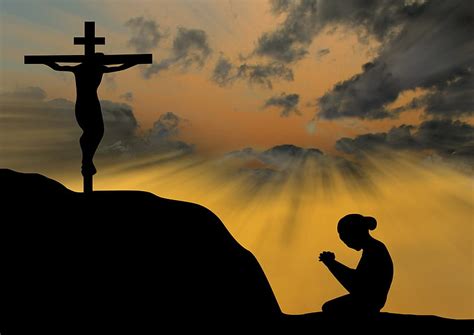 1080p Free Download Praying Sunset Cross Silhouette Prayer Hd