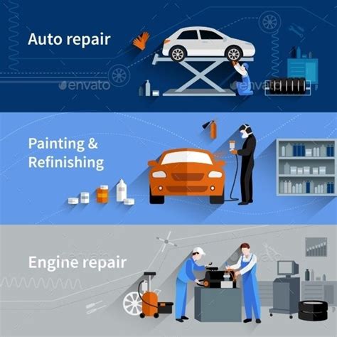 Mechanic Horizontal Banners Auto Repair Engine Repair Auto Repair Shop
