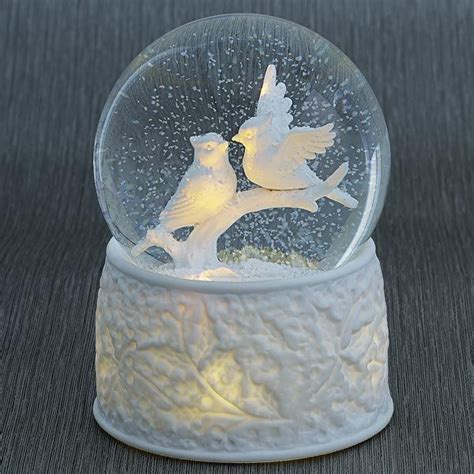 Ceramic Winter Birds Musical Led Snowglobe Christmas Snow Globes