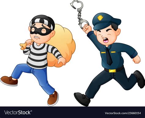 Policeman Tries To Chase A Thief Royalty Free Vector Image