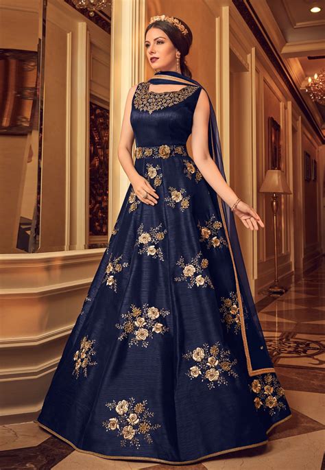 Here are some gorgeous and breathtaking examples. Buy Navy blue silk Indian gown style wedding anarkali in ...