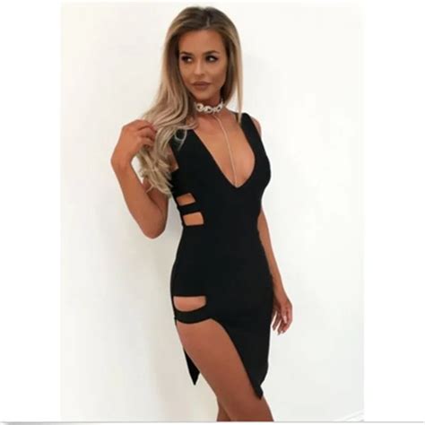 Black Bandage Dress 2017 Summer New Arrival Women Hollow Out Sexy Deep