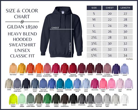 gildan 18500 color chart gildan g185 hooded sweatshirt size and color guide 18500 every color