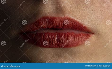 Lips Of The Girl Are Badly Made Up By Lipstick Stock Photo Image Of