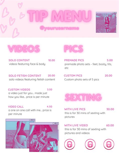 Onlyfans Tip Menu Editable Canva Template Adult Content Tip Etsy Ireland
