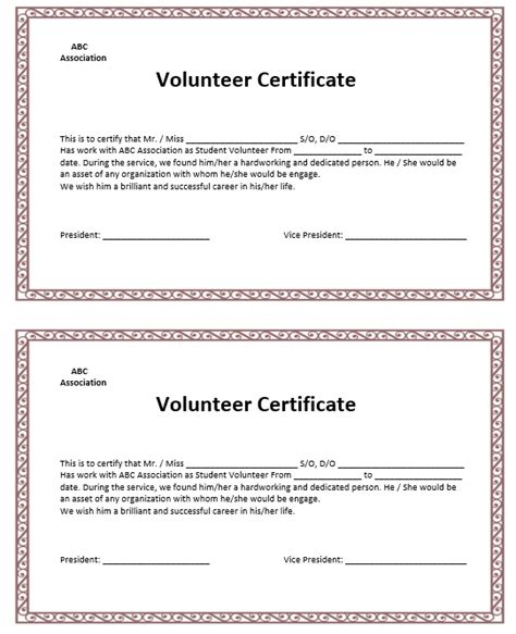 9 Free Sample Volunteer Certificate Templates Printable Samples