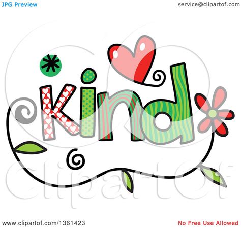 Clipart Of Colorful Sketched Kind Word Art Royalty Free Vector