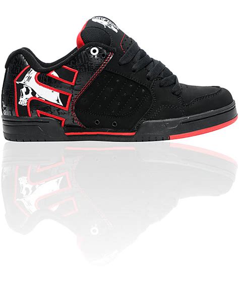 Etnies X Metal Mulisha Piston Black Red And White Skate Shoes Zumiez