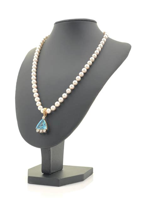 Lot 14k Gold Topaz Diamond Pearl Necklace Pendant