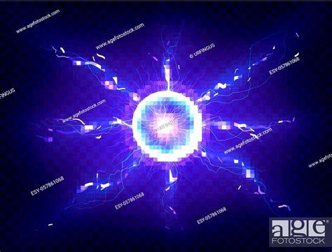 Electric Plasma Lightning Thunderball Discharge On Transparent