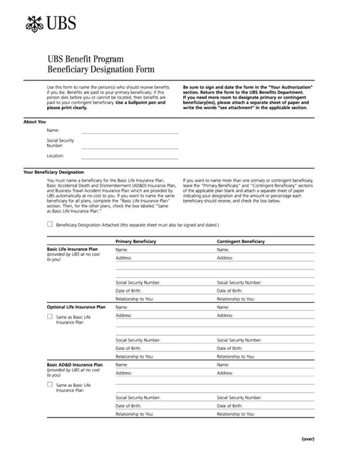 Ubs Beneficiary Designation Form 2001 2022 Fill And Sign Printable