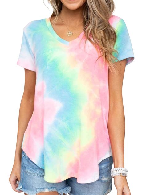Nlife Women Short Sleeve V Neck Tie Dyed Print Shirt Free Nude Porn