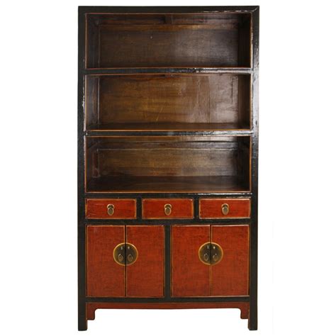 Black And Red Chinese Bookcase At 1stdibs