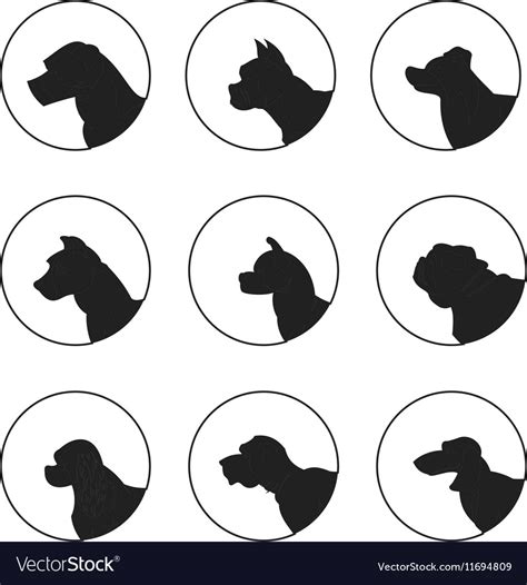 Set Silhouette Dogs Heads Royalty Free Vector Image