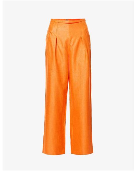 Cult Gaia Tasha Wide Leg High Rise Cotton Blend Trousers In Orange Lyst