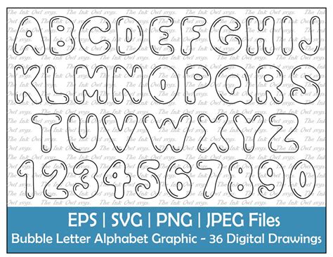 Bubble Letter Alphabet And Numbers Vector Clipart Outline Text
