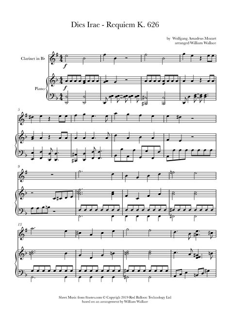 Mozart Dies Irae Requiem In D Minor K 626 Sheet Music For Clarinet