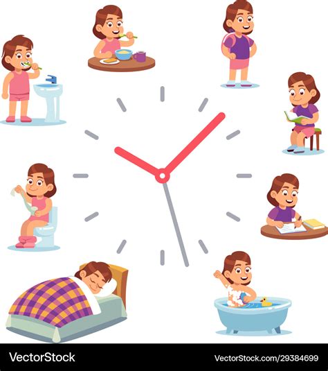 Daily Clock For Girl Routine Schedule Royalty Free Vector