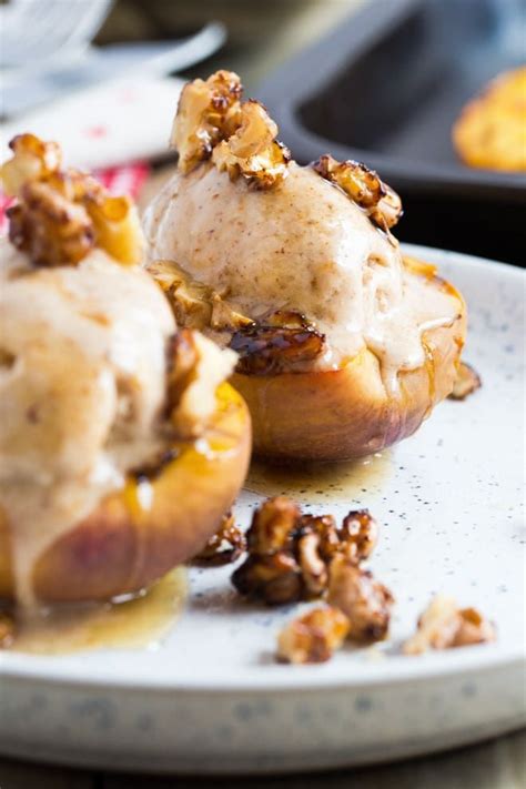 roast nectarines with nice cream and glazed walnuts the cook and him recipe roasted