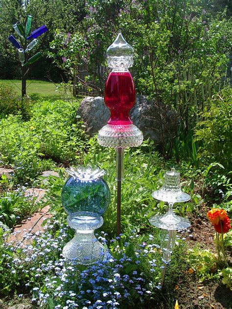 Upcycled Garden Art Glass Garden Art Glassware Garden Art Upcycle Garden
