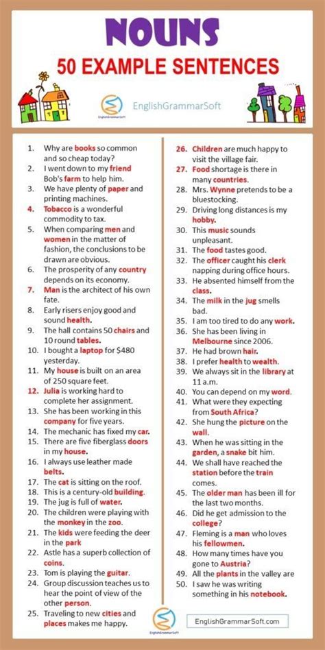 50 Example Sentences Of Nouns Englishgrammarsoft English Vocabulary