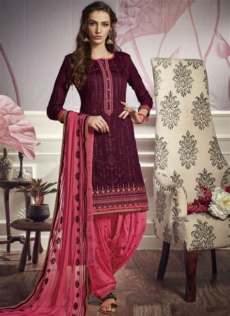 Purple Cotton Satin Punjabi Suit Buy Online