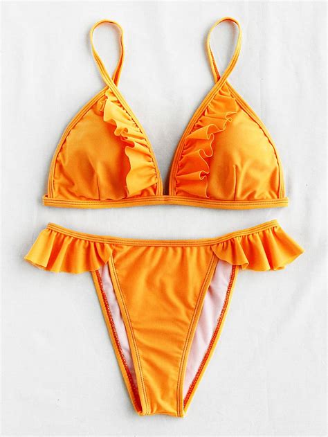 Ruffle Detail Triangle Bikini Set Sheinsheinside