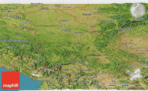 Satellite Panoramic Map Of Serbia And Montenegro