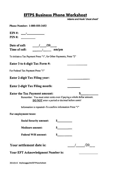 Eftps Worksheet Fill And Sign Printable Template Online Us Legal Forms