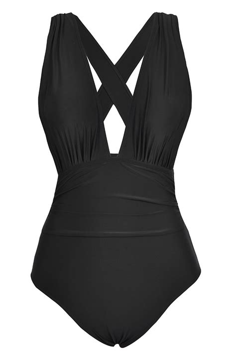 Cupshe Womens Deep Feelings Cross One Piece Swimsuit Solid Black Bathing Suit Beachwear Central