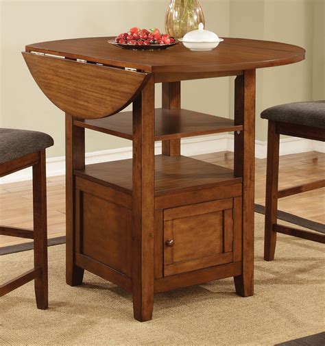 Stockton Warm Brown Drop Leaf Round Counter Height Dining Table From