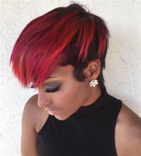 Short Half Red Half Black Hairstyle Edgy Short Haircuts Short Black Hairstyles Funky