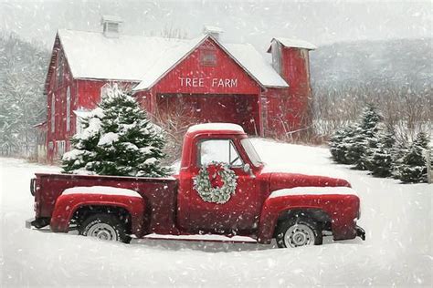 Snowy Tree Farm By Lori Deiter Christmas Red Truck Christmas Tree