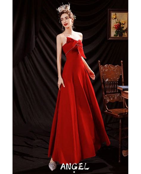 Simple Red Satin Party Dress With Beaded Sweetheart Wholesale T89090