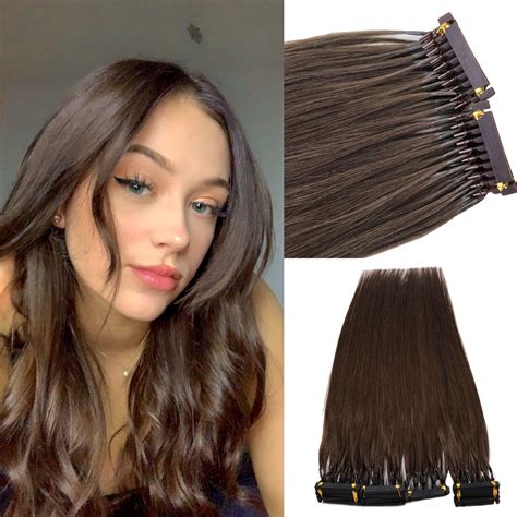 100 Real Human Hair Extensions 6d Hair Chotolate Brown Color Slik