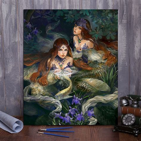 Diy Painting By Numbers Two Mermaids 16x20 40x50cm Moreascraft