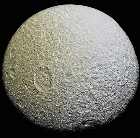 This Mosaic Of Saturns Moon Tethys Is An Orthographic Projection